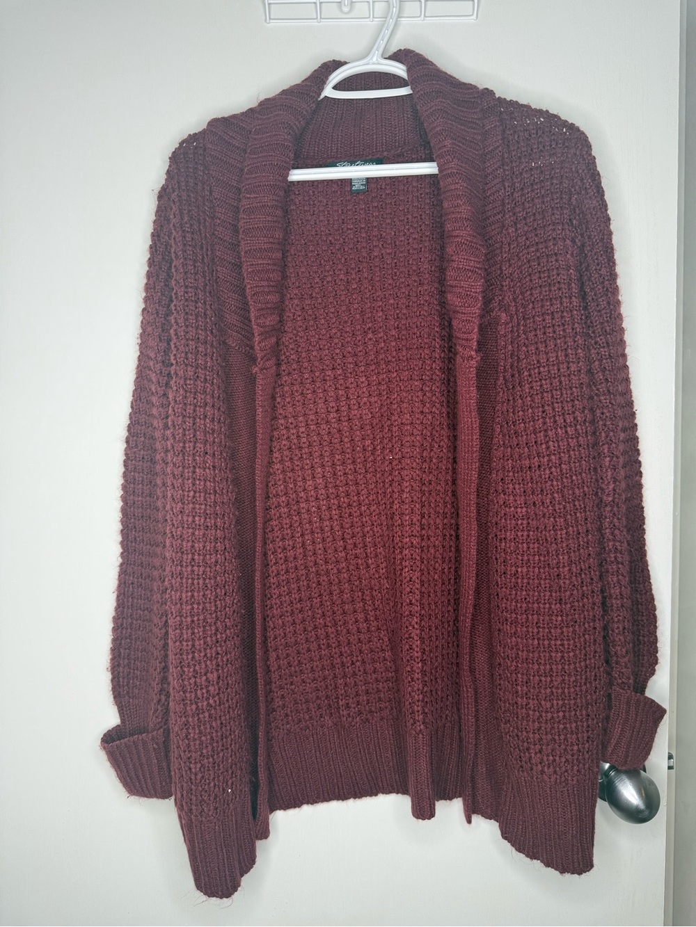 Streetwear Society Cozy Open-Front Chunky Knit Cardigan - Burgundy
